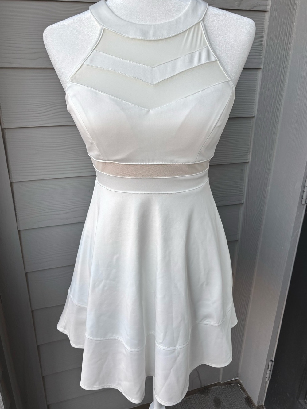 Honey & Rosie White Mesh Fit & Flare Skater Dress Small